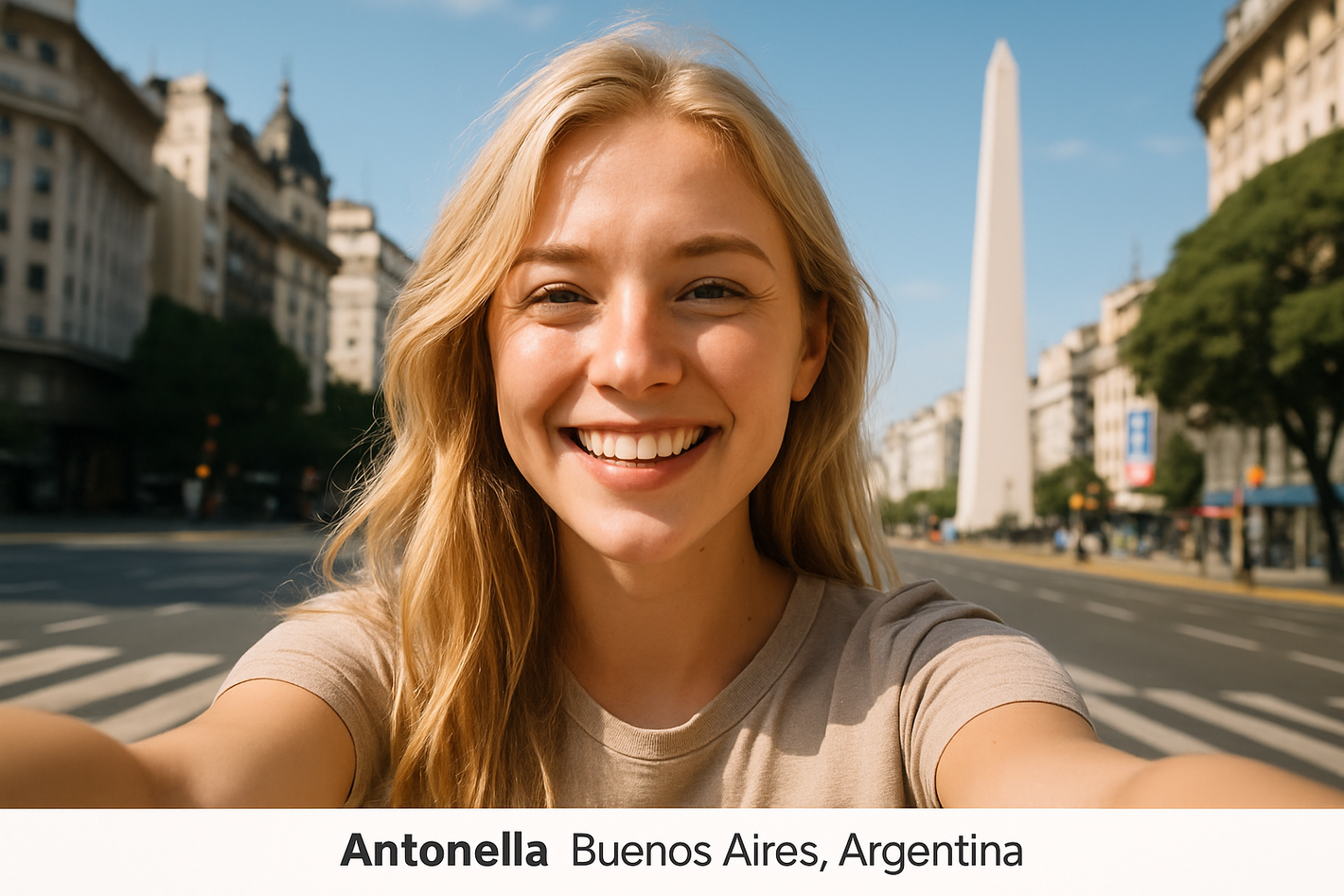 una chica d buenos aires argentina que se llama antonella media rubiecita feliz en una foto que podría ser de una red social
